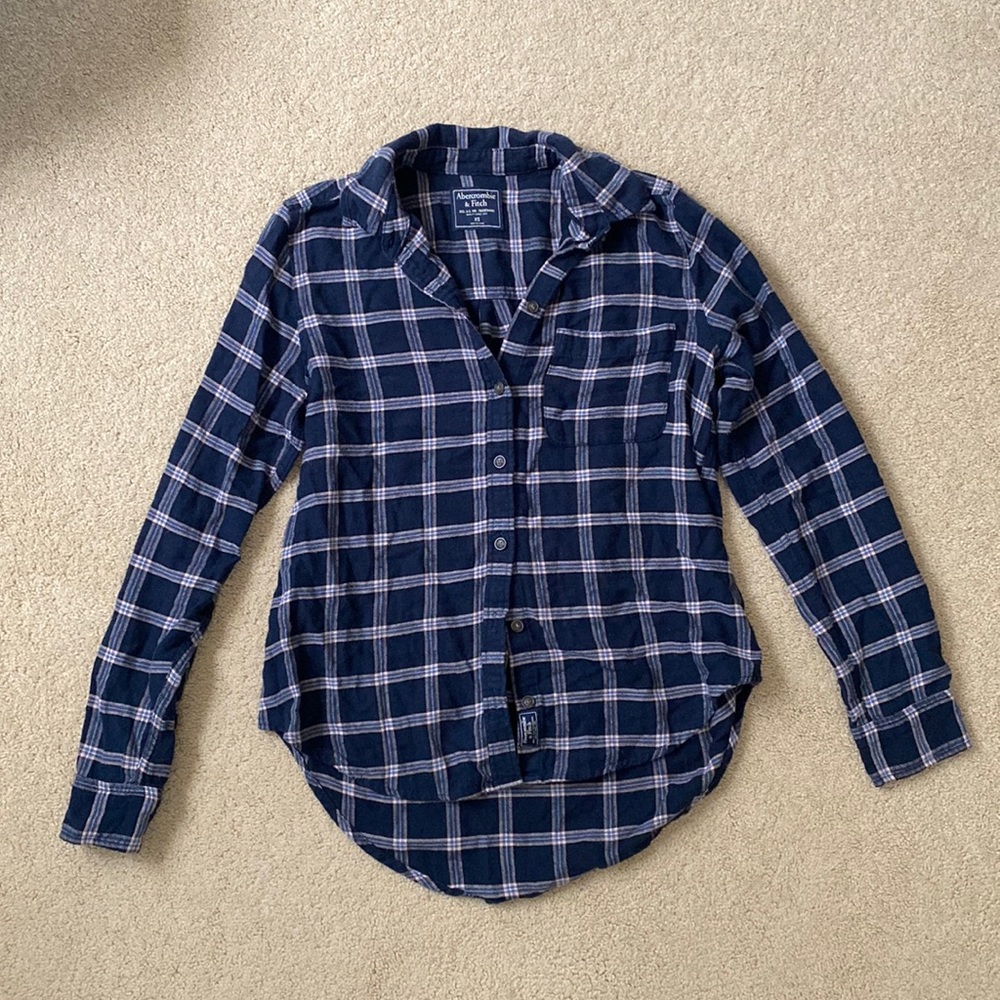 Abercrombie & Fitch Plaid Flannel Shirt Navy XS